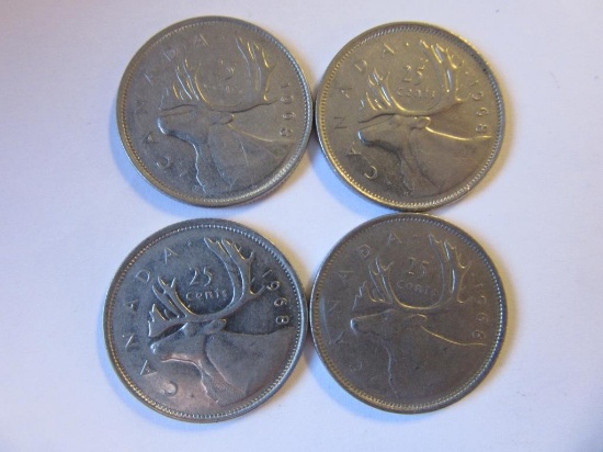 Lot of 4 1968 .50 Silver Canadian 25 Cent Coins