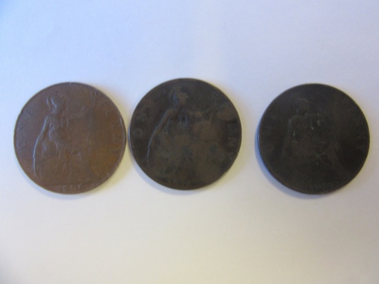 Lot of 3 British Bronze Pennies 1896,1900,1906