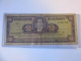 1968 Banco De Nicaragua 50 Cordobas Banknote