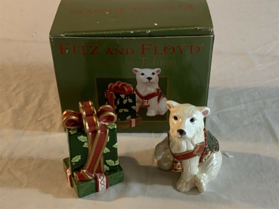 Fitz and Floyd DOG & GIFT Salt Pepper Shakers NEW