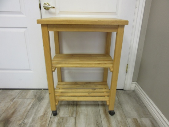 32.5" Tall Wooden Rolling Side Table