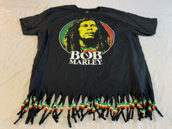 BOB MARLEY T-Shirt with  Fringes & Beads Large