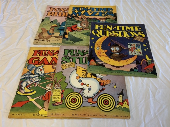 Lot of 5 1930's FUN-TIME  Kids Activity Books