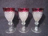 Set of 3 Indiana Glass Ruby Rim Brandy Glasses