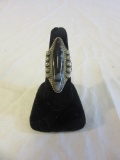 Size 7.75 Silver Ring w/ Large Black Stone