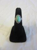 Size 5.25 Silver Ring w/ Green Stone