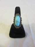 Size 8.5 Large Silver Ring w/ Turquoise Stone