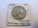 1954 .90 Silver Washington Quarter Die BK Error