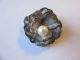.925 Silver 8.3g Flower Design Pin w/ Pearl