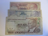 Lot of 4 Old Turkish Lira Banknotes