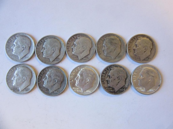 Lot of 10 .90 Silver Roosevelt Dimes