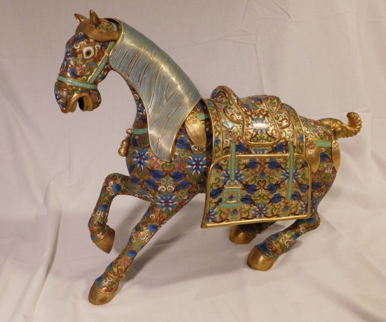 Chinese Cloisonne, Brass, Tin Horse Sculpture