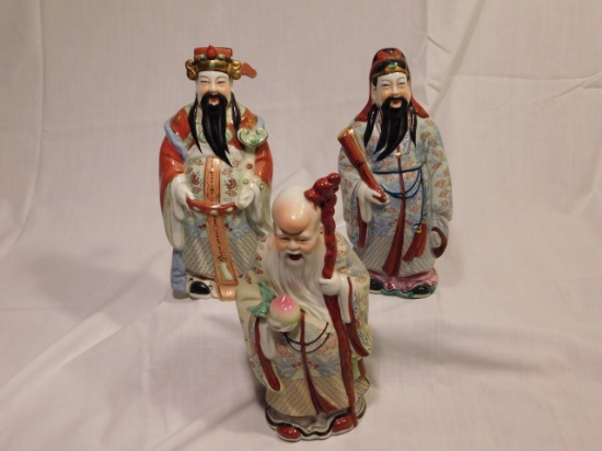 3 Chinese Figurines Fu Lu Shou Gods of Fortune
