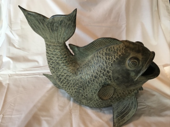 Vintage Painted Bronze Koi Fish Decor 18" Tall