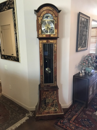 Vintage Italian Marquetry Inlay Grandfather Clock