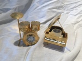 Lot of 2 Miniature Gold-Tone Instrument Clocks