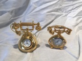 Lot of 2 Miniature Gold-Tone Telephone Clocks