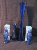 Lot of Blue Glass Items incl. Salt & Pepper Shaker