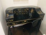 Oriental Black Lacquer Desk and Chair