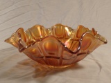 Marigold iridescent carnival glass bowl