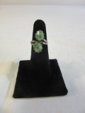 Sterling Silver Ring w/ 2 Green Stones Size 6.5