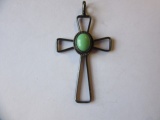 .925 Silver 5.6g Green Stone Cross Pendant