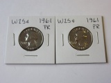 Pair of 1961 .90 Silver Washington Quarter Proofs