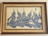 Vintage Thailand Temple Rubbings in Blue Ink