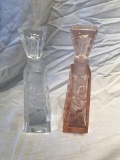 Lot of 2 Matching Pink and Clear Perfume Bottles