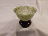 Green miniature Glass Bowl on wood base