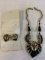 Vintage Inlaid lion Head Necklace & Earrings Set