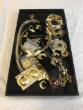 Tray Lot of Gold Tone Costume Jewelry