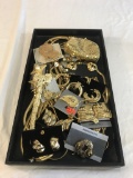 Tray of Gold-Tone Costume Jewelry