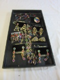 Tray Lot of Colorful Gold-Tone Costume Jewelry