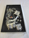 Tray Lot of Silver-Tone Jewelry