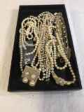 Tray Lot of Faux Pearl Costume Jewelry