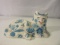 White With Blue Flowers Cat Figurine