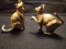 Set of two miniature brass cats