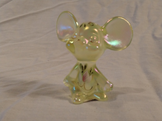 Hand painted green Fenton Mouse figurine