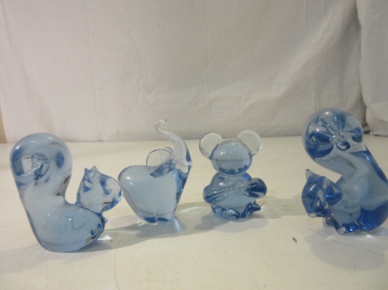 Lot of 4 Blue Glass Animal Figurines