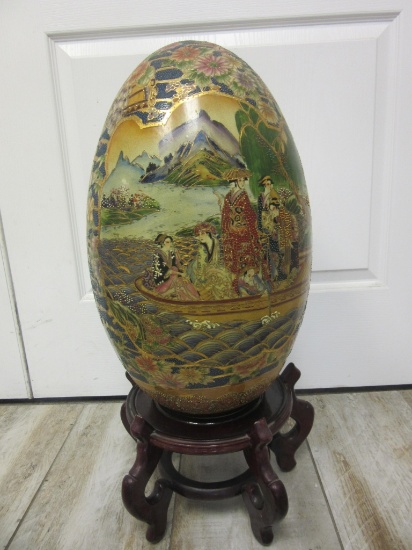 Large Asian Design Decorative Egg On Stand