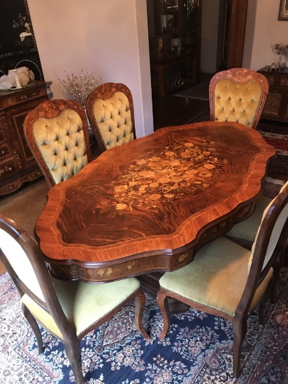 Italian Mauquetry Inlay wood Dinning Table Set