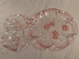 Pink floral glass chip tray and dip bowls