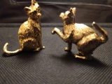 Set of two miniature brass cats