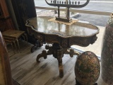 Vintage ornate gold-tone with inlay pedestal table