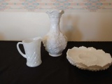 3 vintage milk glass items