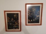 Set of 2 framed & matted Oriental paintings