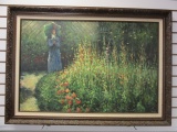 Oil Painting of Woman in Garden by ?? 29.5