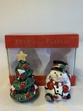 Fitz and Floyd  Snowman & Tree Saly Pepper Shakers