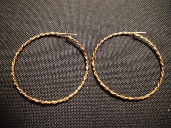2 pair earrings: gold tone pierced & brass screwba
